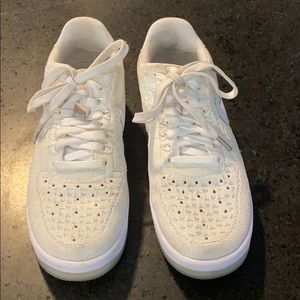 White Nike flyknit low top Air Force 1s